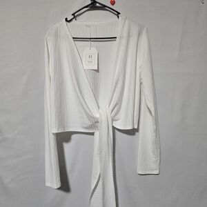 Hidden Brand White Tie-Front Long Sleeve Cover up